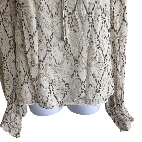 Ramy‎ Brook S animal Printed Rye Puff Sleeve Tie Neck  blouse - Picture 5 of 10